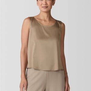 Eileen Fisher Stretch Silk Charmeuse Ballet Neck Tank